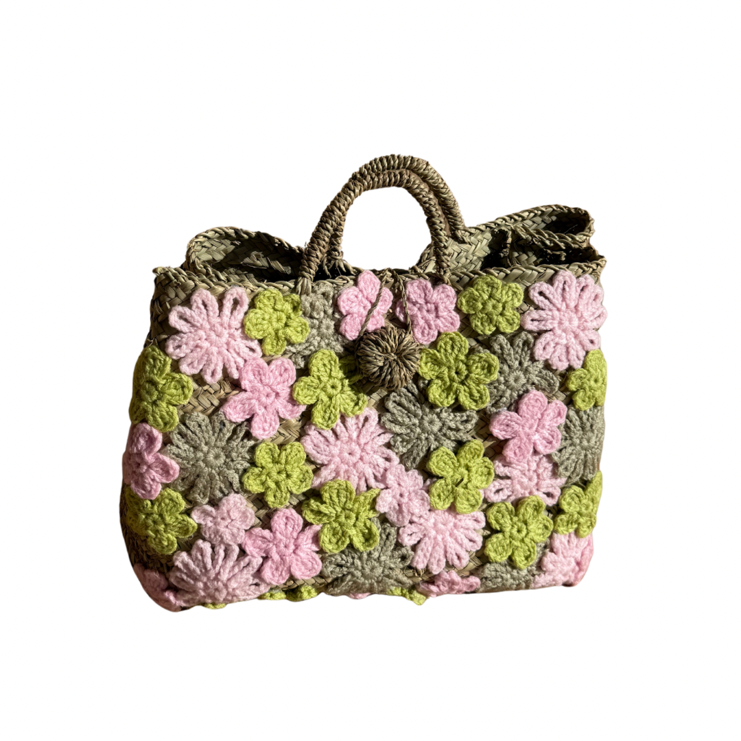 Panier en doum fleuri – Pièce artisanale unique