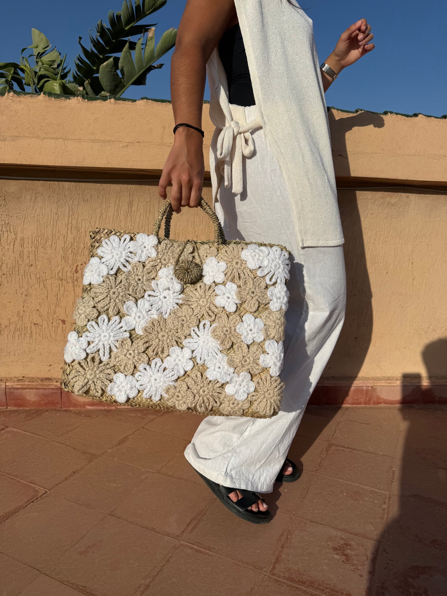 Panier en doum fleuri (Grand format)