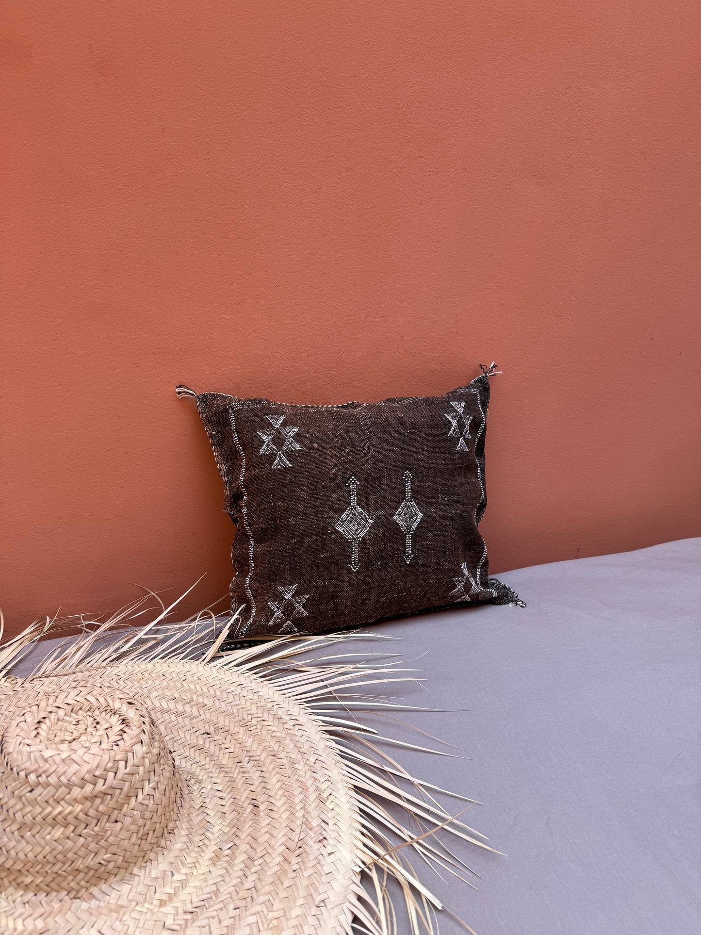 Housse de coussin en soie végétale marron