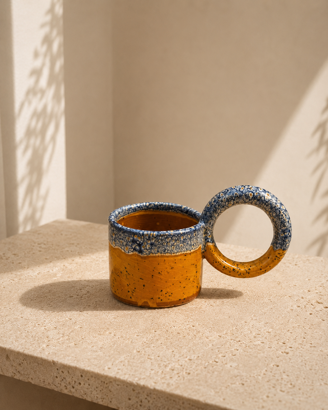 Tasse artisanale en céramique émaillée anse XL