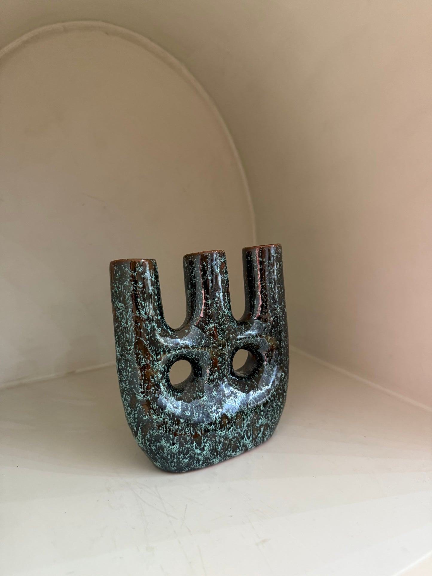 Bougeoir à branches en céramique émaillée - Vert minéral