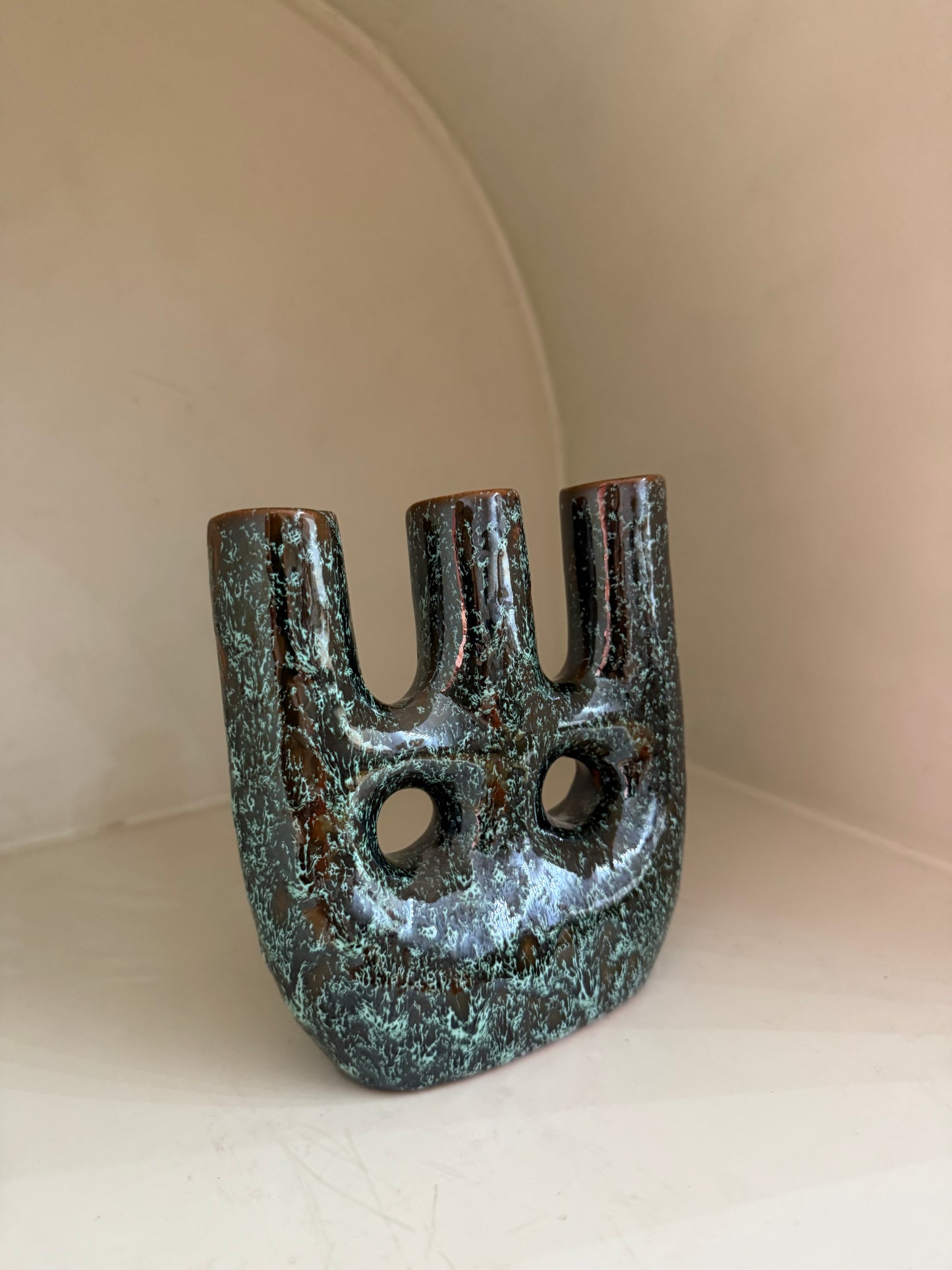Bougeoir à branches en céramique émaillée - Vert minéral