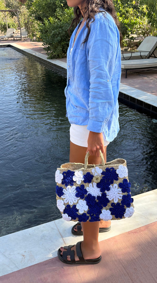 Panier en doum fleuri (petit format)
