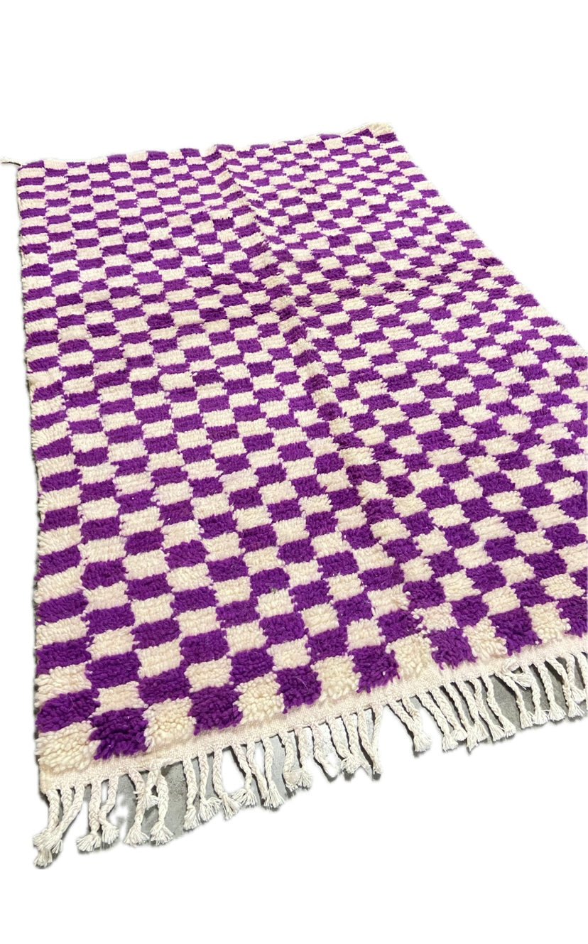 Tapis berbère Béni Ouarain damier violet