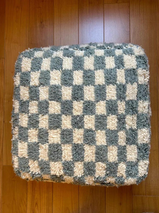 Grand Pouf Damier gris