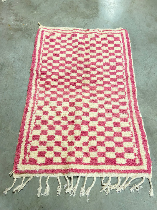 Béni Ourain Berber Rug Checkered Pink