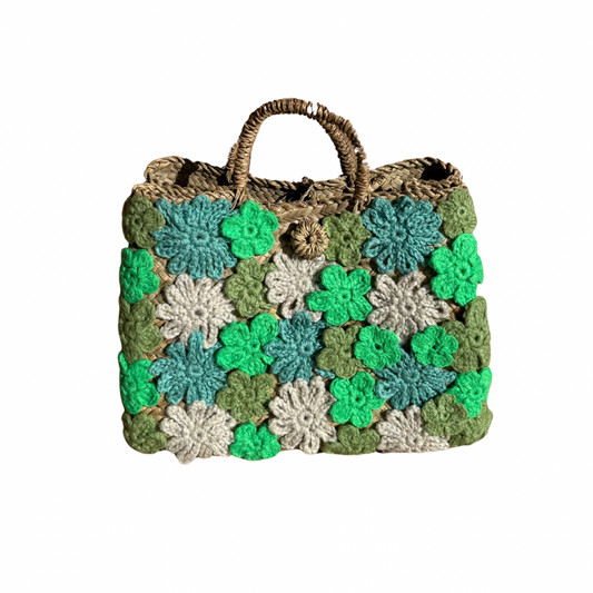 Panier en doum fleuri – Pièce artisanale unique