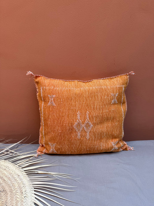 Housse de coussin en soie végétale orange