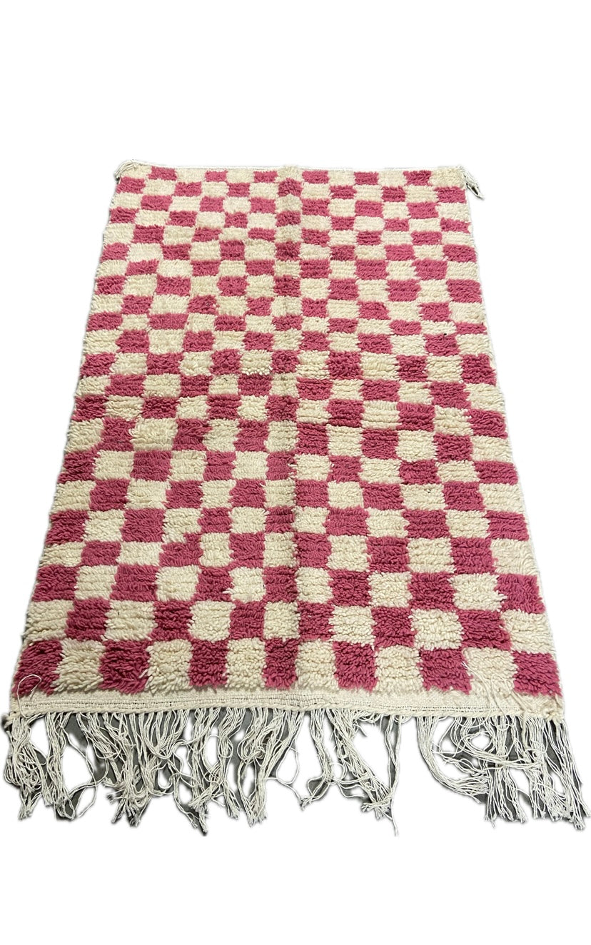 Tapis Berbère Béni Ouarain Damier Rose