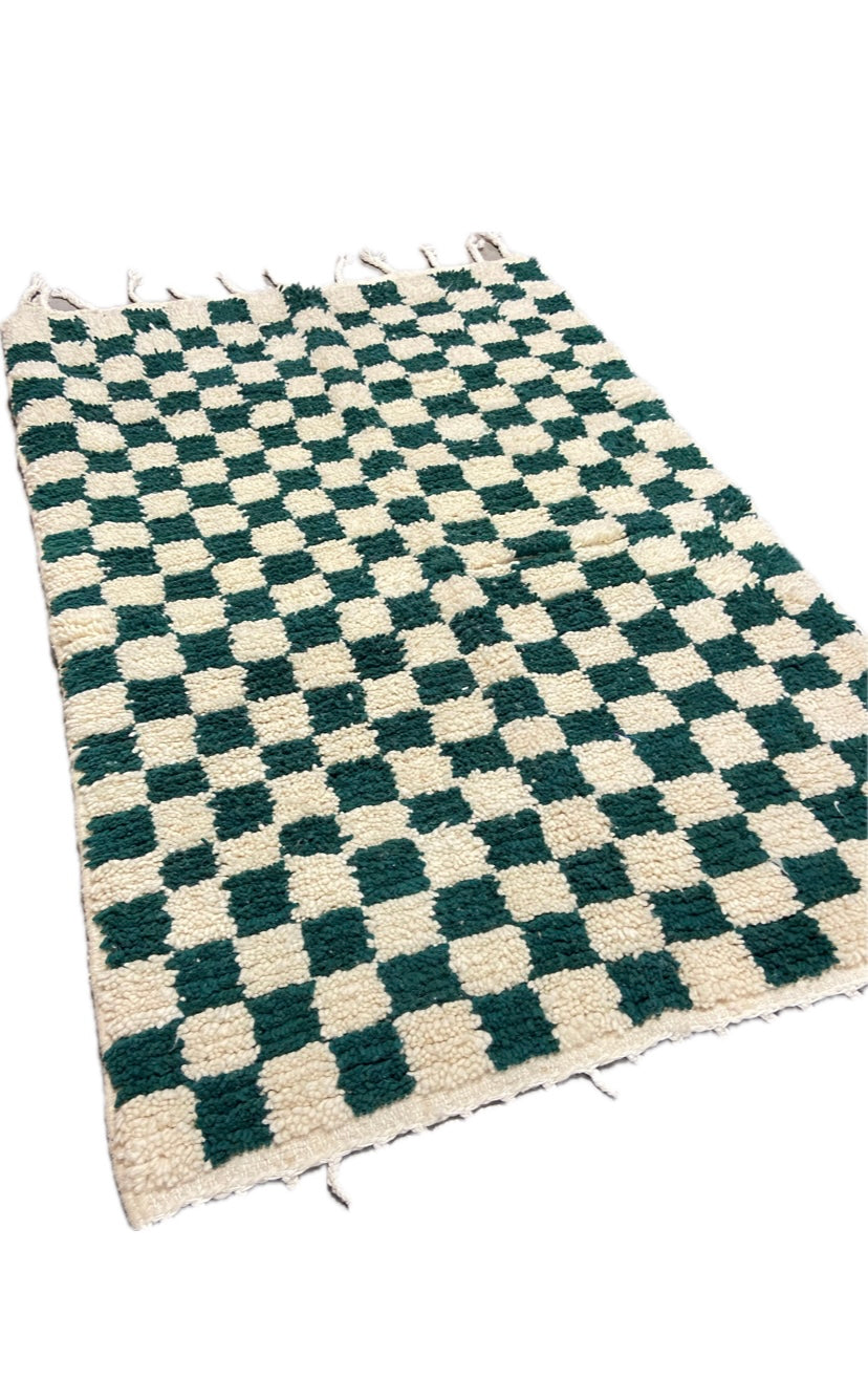 Tapis berbère Béni Ouarain Damier Vert bouteille