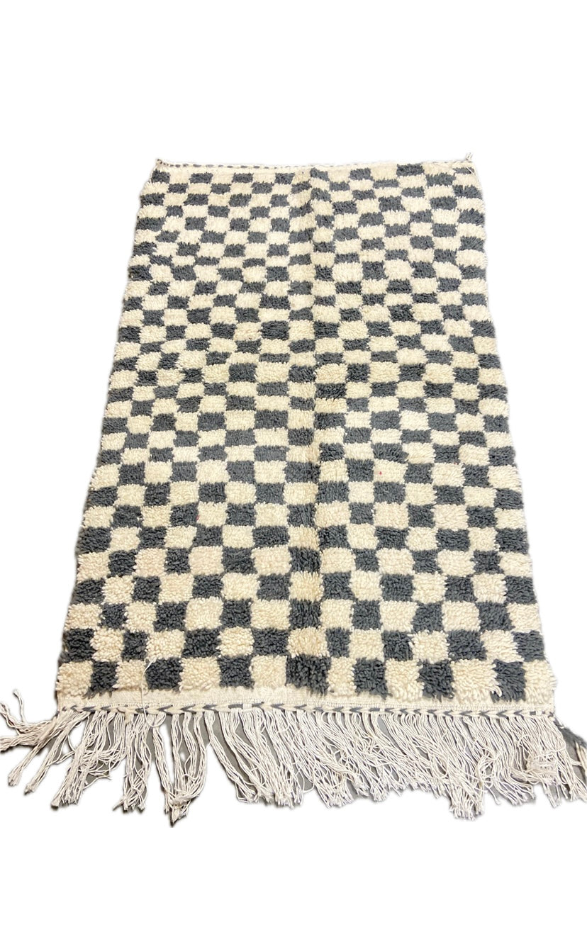 Tapis berbère Béni Ouarain Damier Gris