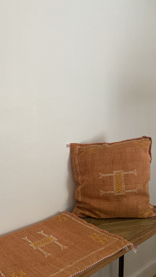Housse de coussin en soie végétale Rouille