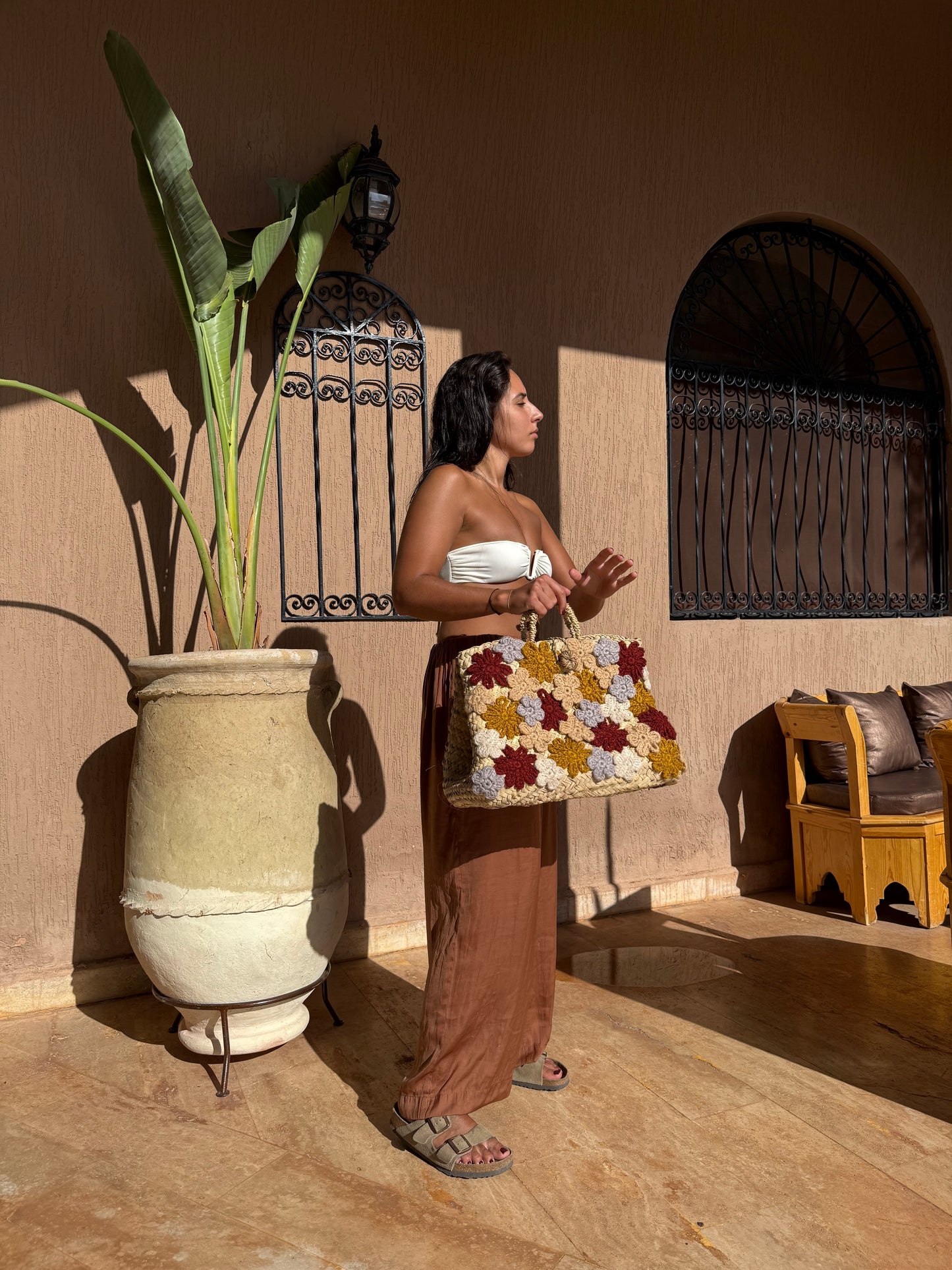 Panier en doum fleuri (Grand format)