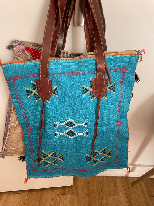 Sac cabas en soie végétale Turquoise