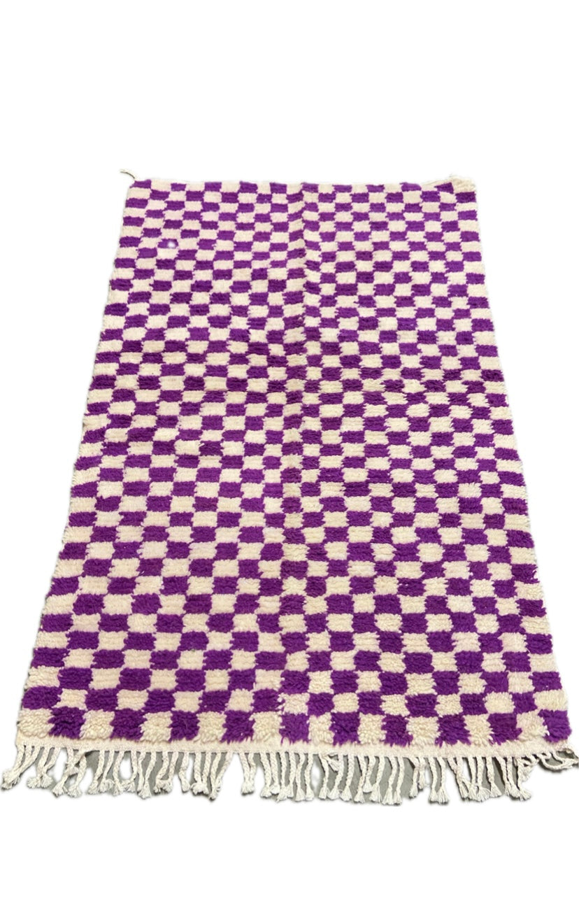 Tapis berbère Béni Ouarain damier violet