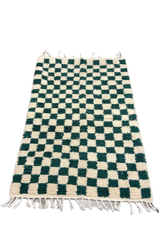 Tapis berbère Béni Ouarain Damier Vert bouteille