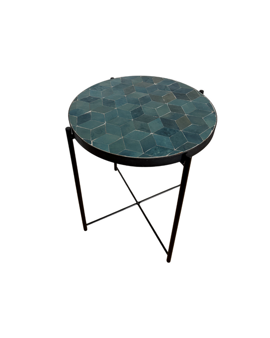 Table d'appoint en zellige bleu turquoise