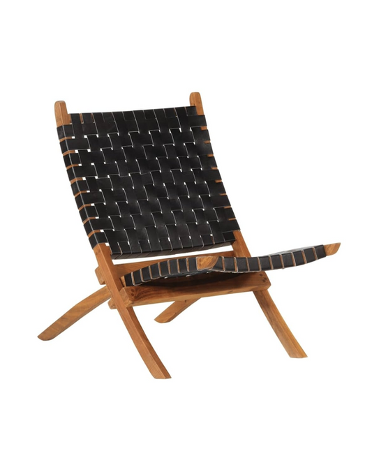 Fauteuil SAMA en bois de noyer et cuir tressé noir