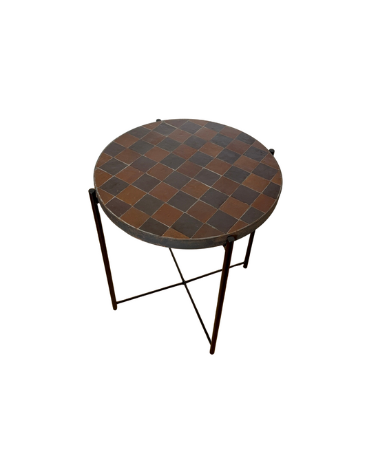 Table d’appoint en Zellige damier marron