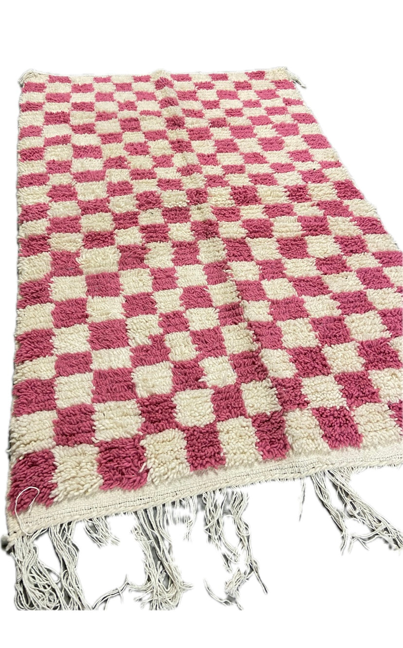 Tapis Berbère Béni Ouarain Damier Rose