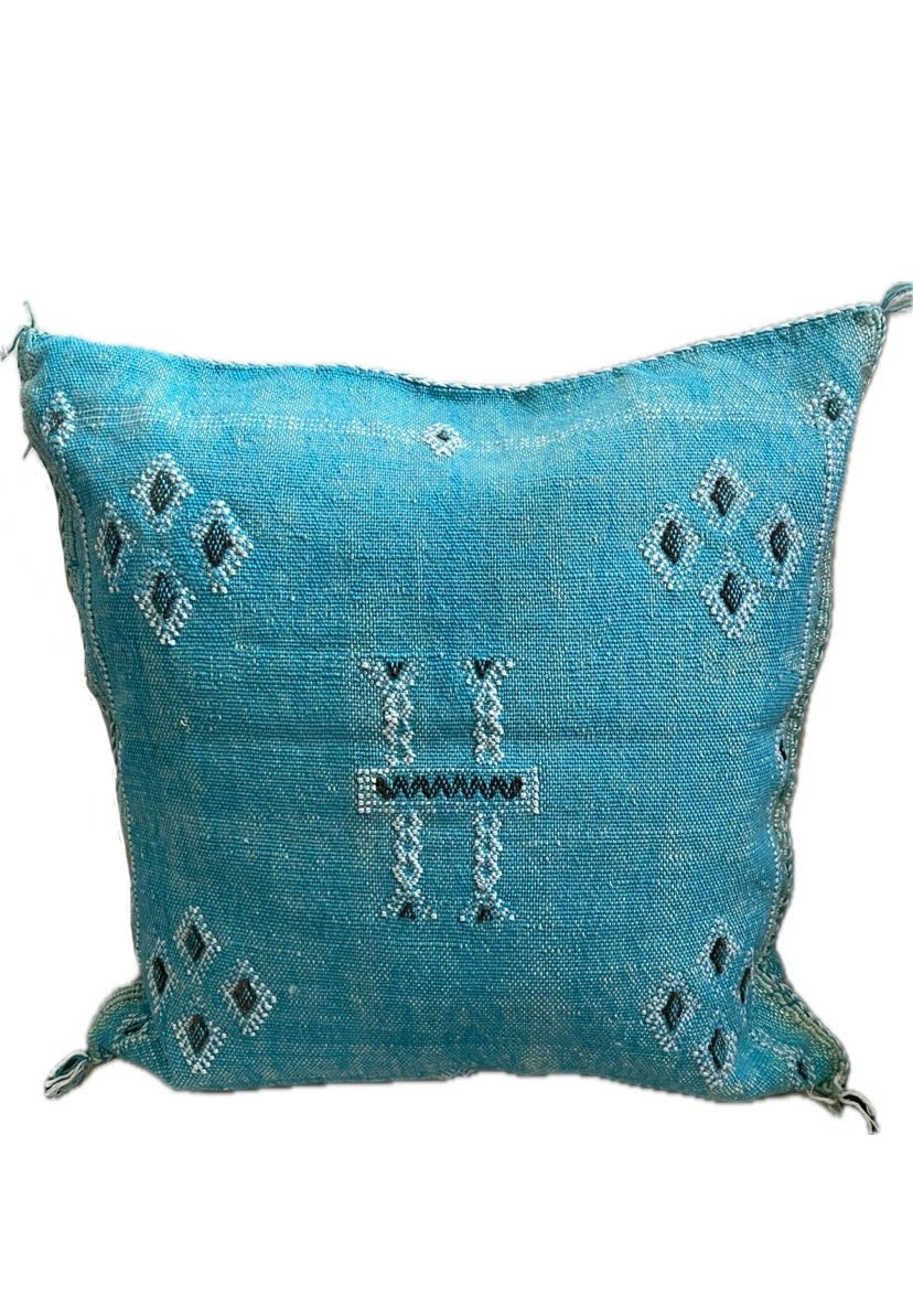 Housse de coussin en soie végétale turquoise