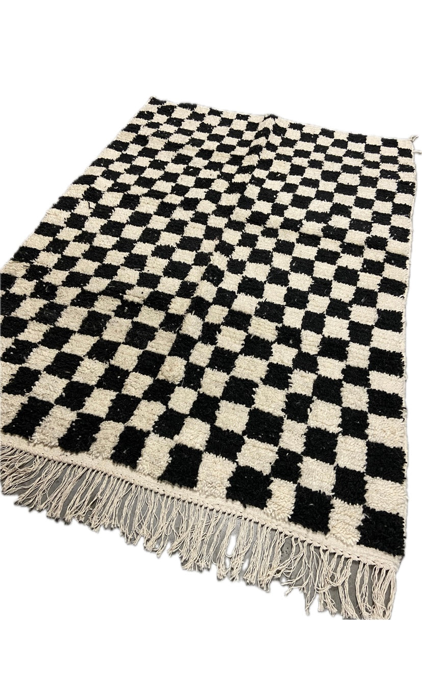 Béni Ourain Berber Carpet Checkered Black