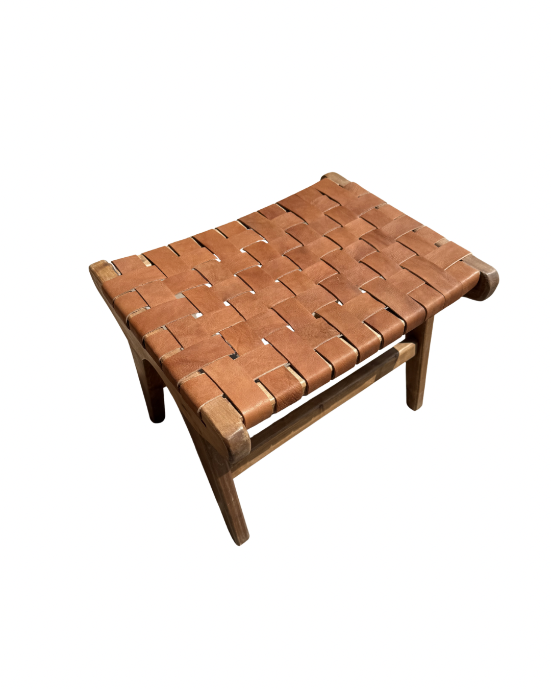 Tabouret SAMA en bois de noyer et cuir tressé marron