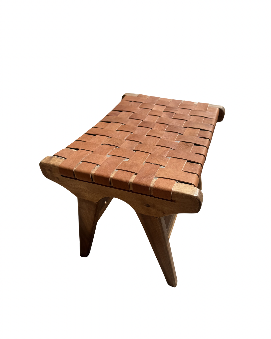 Tabouret SAMA en bois de noyer et cuir tressé marron