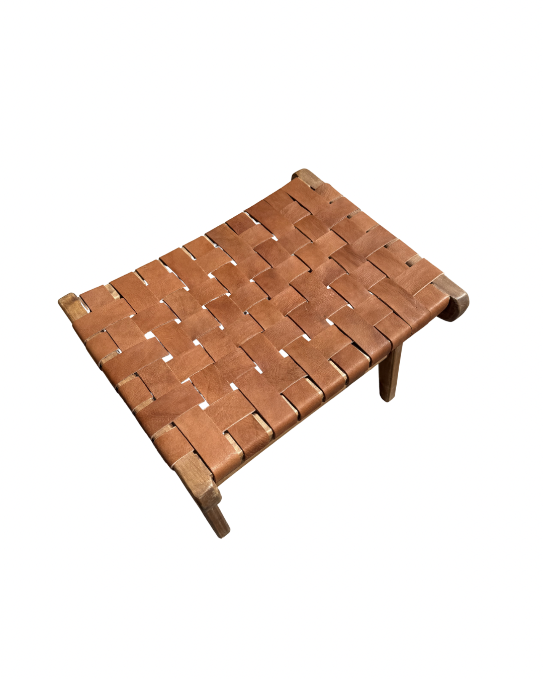 Tabouret SAMA en bois de noyer et cuir tressé marron