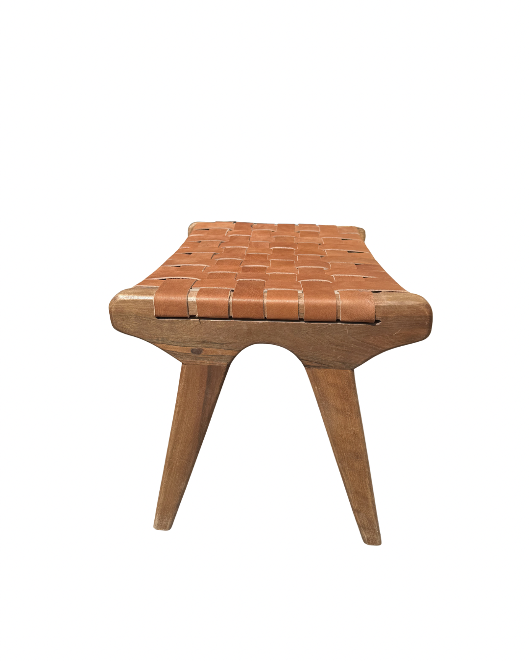 Tabouret SAMA en bois de noyer et cuir tressé marron