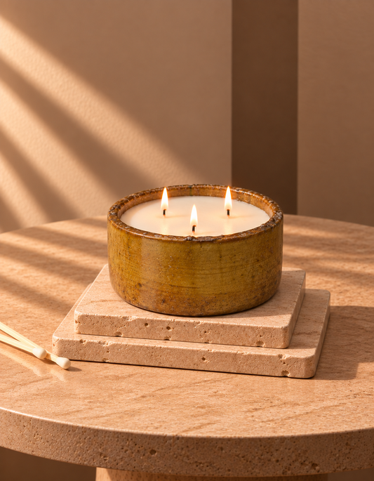 Bougie Tamegroute ocre (trois mèches)